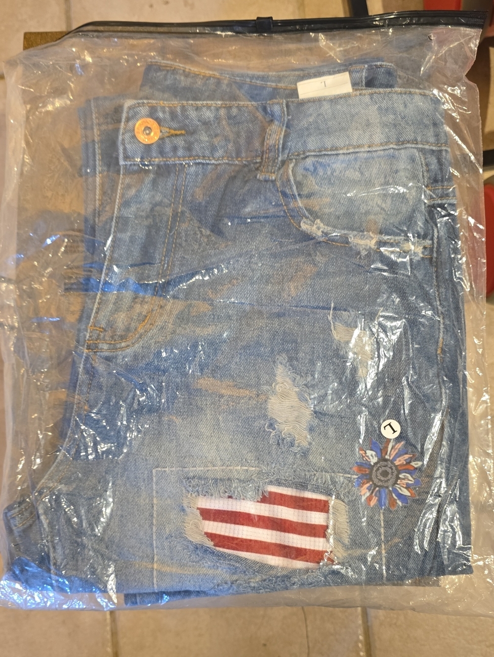Light Wash Distressed Jeans with Patch & Floral Embroidery